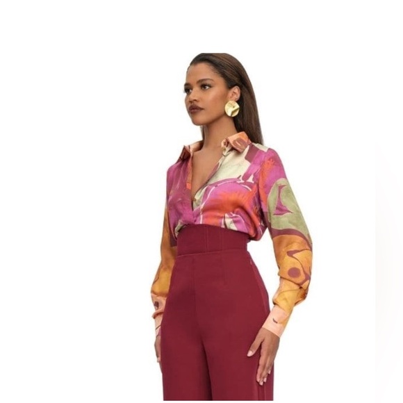 NWT Andrea Iyamah Artsy Eve Multicolor Long Sleeve Button Down Shirt M - Picture 3 of 6